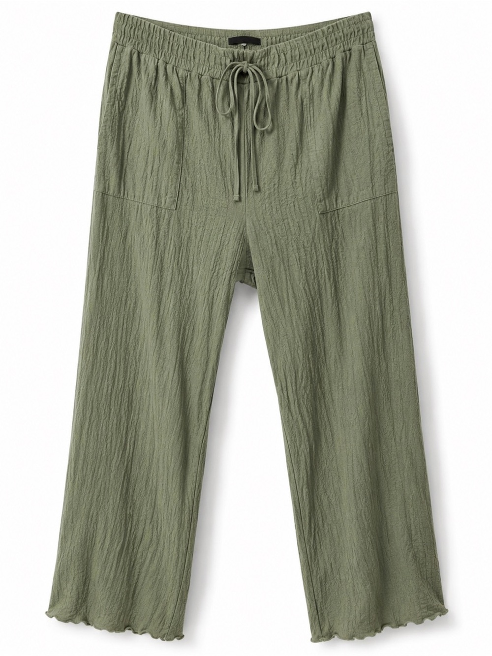 Zara Sage Green Crinkle Drawstring Pants Size Medium Relaxed Boho Pull-On